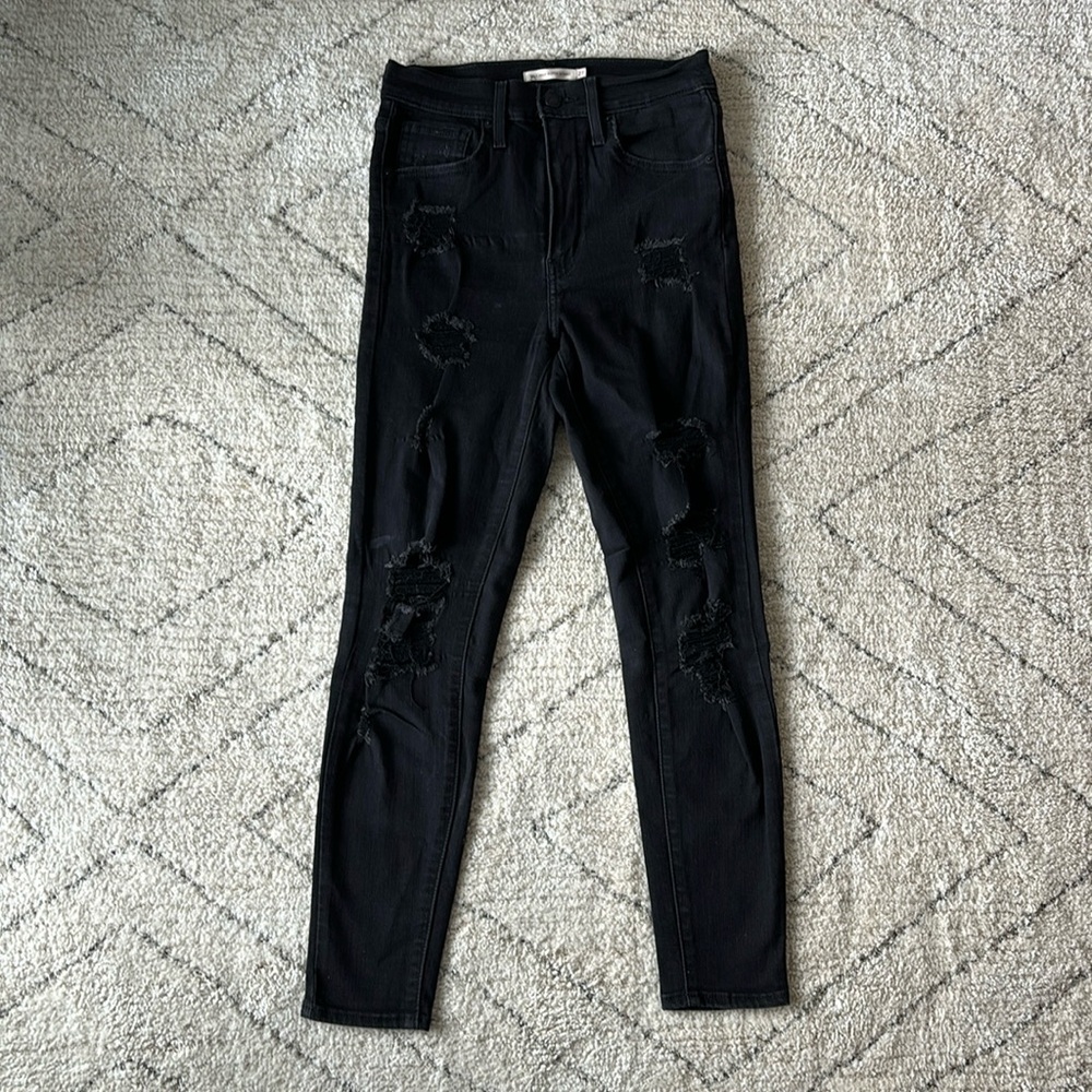 Levi’s Ripped Distressed Black Mile High Super Skinny Jeans Size 27